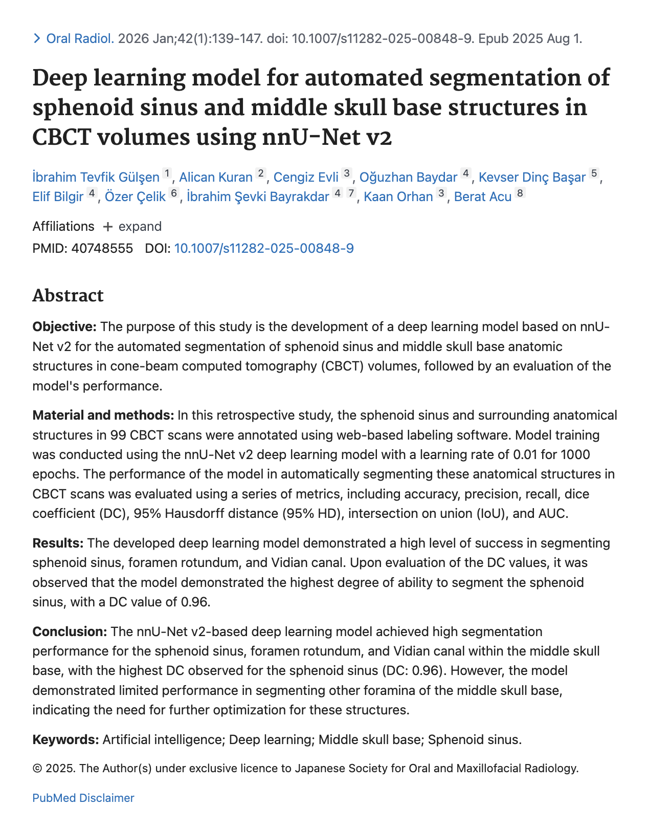 Sfenoid Sinüs ve Orta Kafa Tabanı: Yapay Zekâ