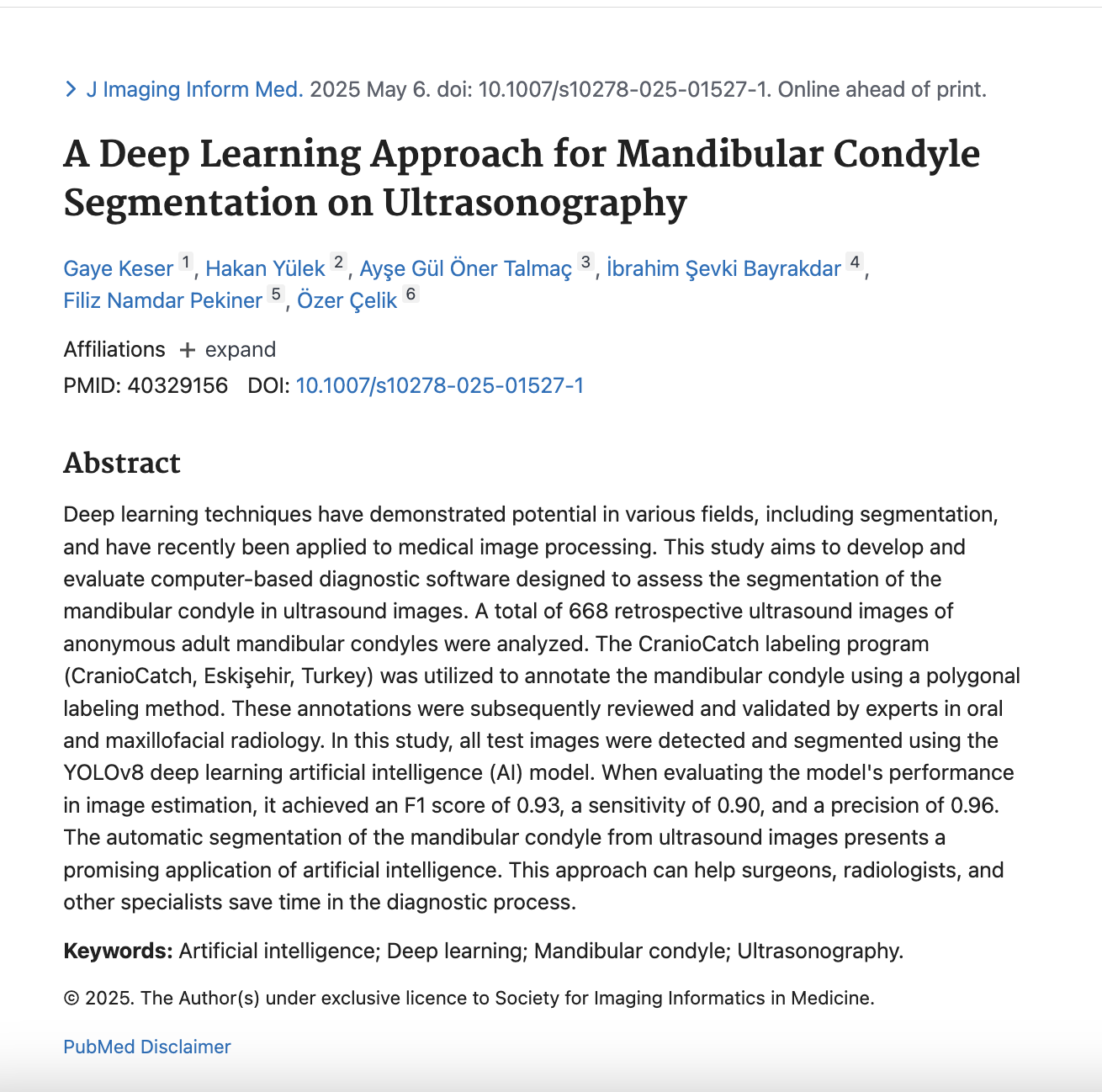 Ultrasonografide Mandibular Kondil ve Yapay Zekâ
