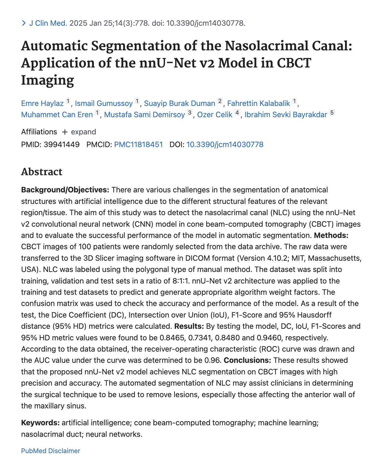 CBCT ile Nazolakrimal Kanal Segmentasyonu ve YZ