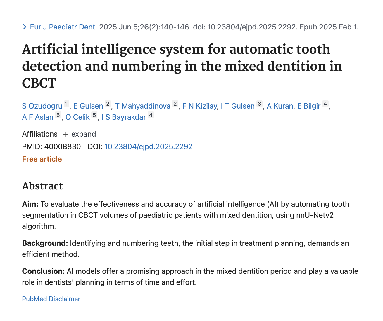Karışık Dişlenmede Yapay Zekâ ile Otomatik Diş Tespiti