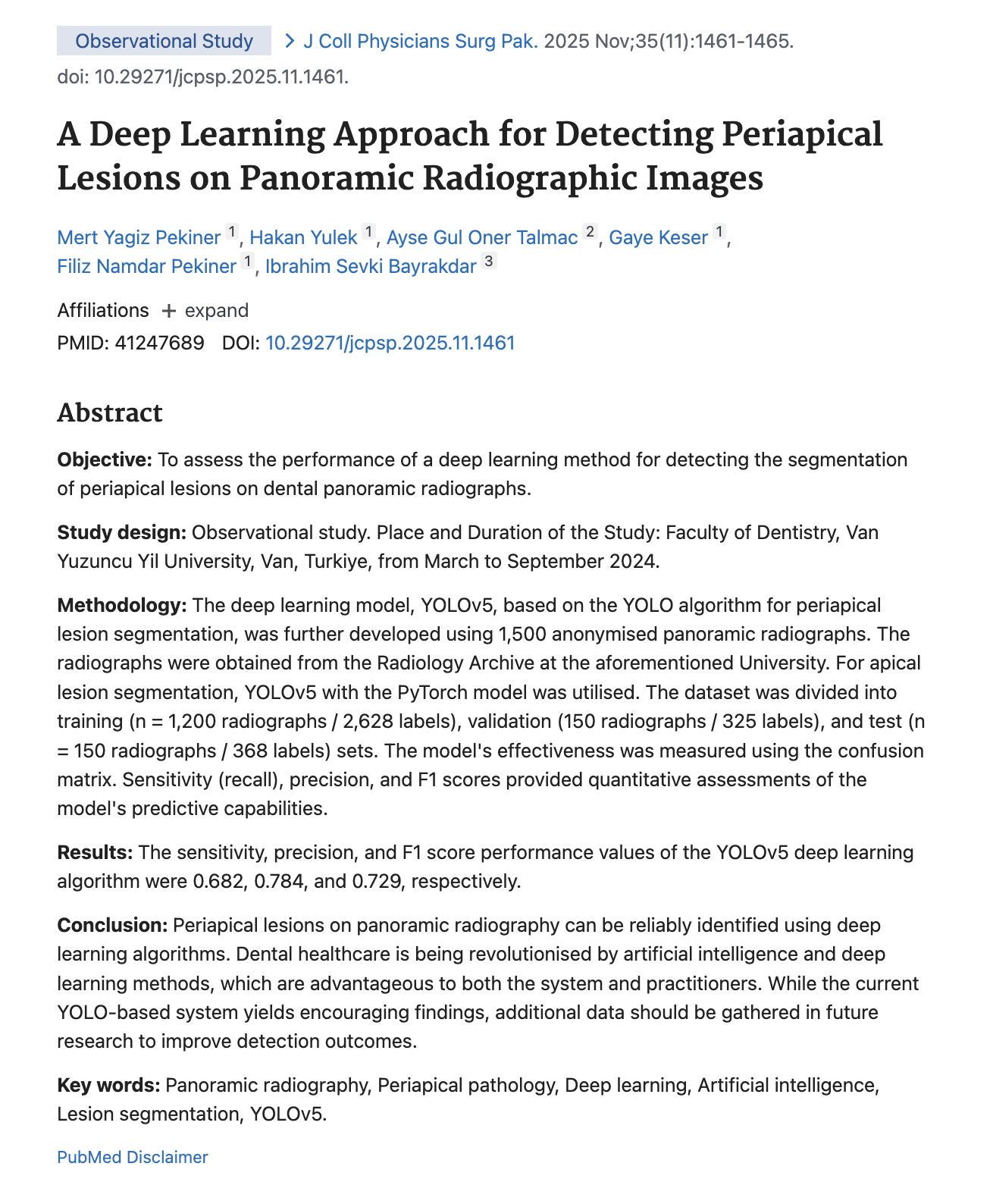 Panoramik Radyografide Periapikal Lezyon Tespiti