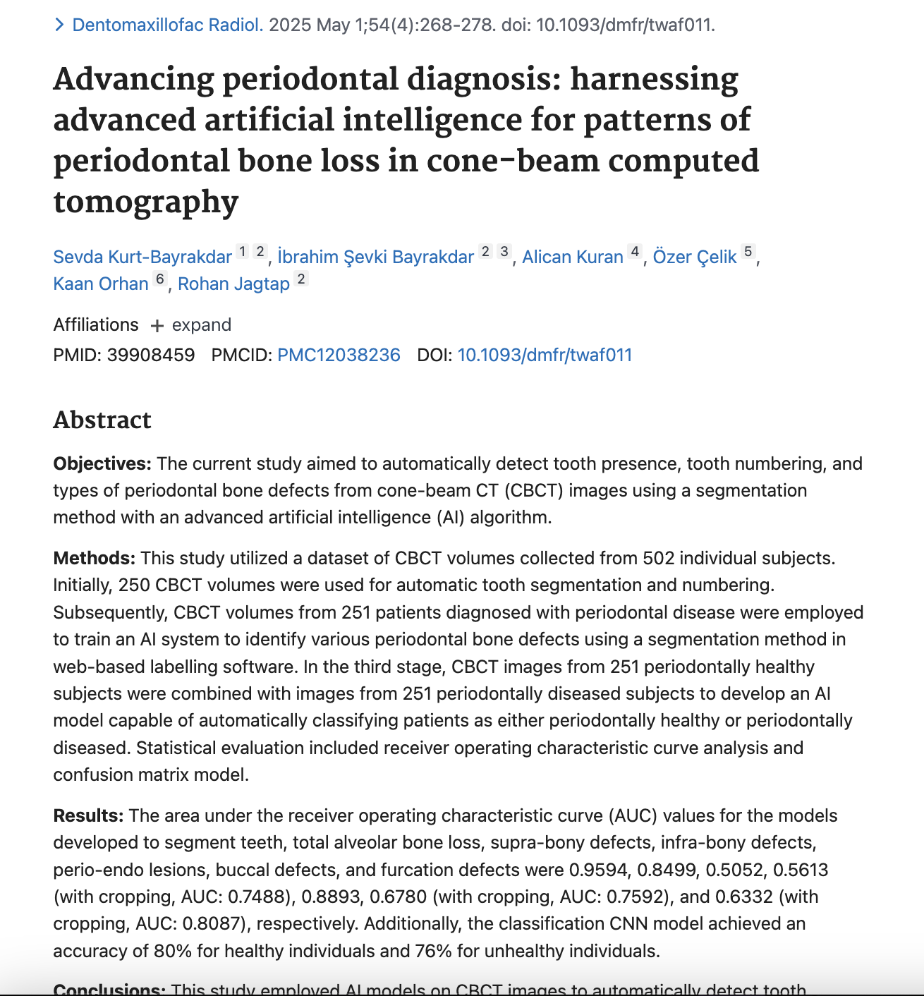 CBCT ile Periodontal Kemik Kaybı ve Yapay Zekâ