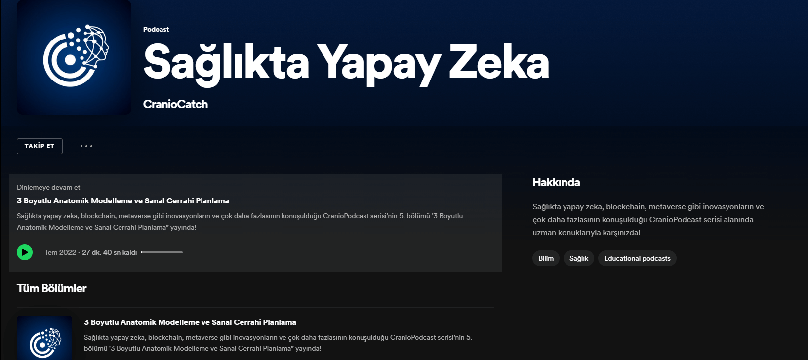 Sağlıkta yapay zeka, blockchain, metaverse gibi inovasyonların ve çok daha fazlasının konuşulduğu CranioPodcast serisi yayında!