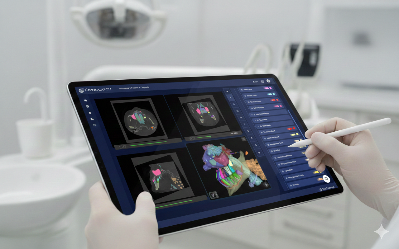 Craniocatch’s AI technology in CBCT diagnostics providing automated dental analysis.